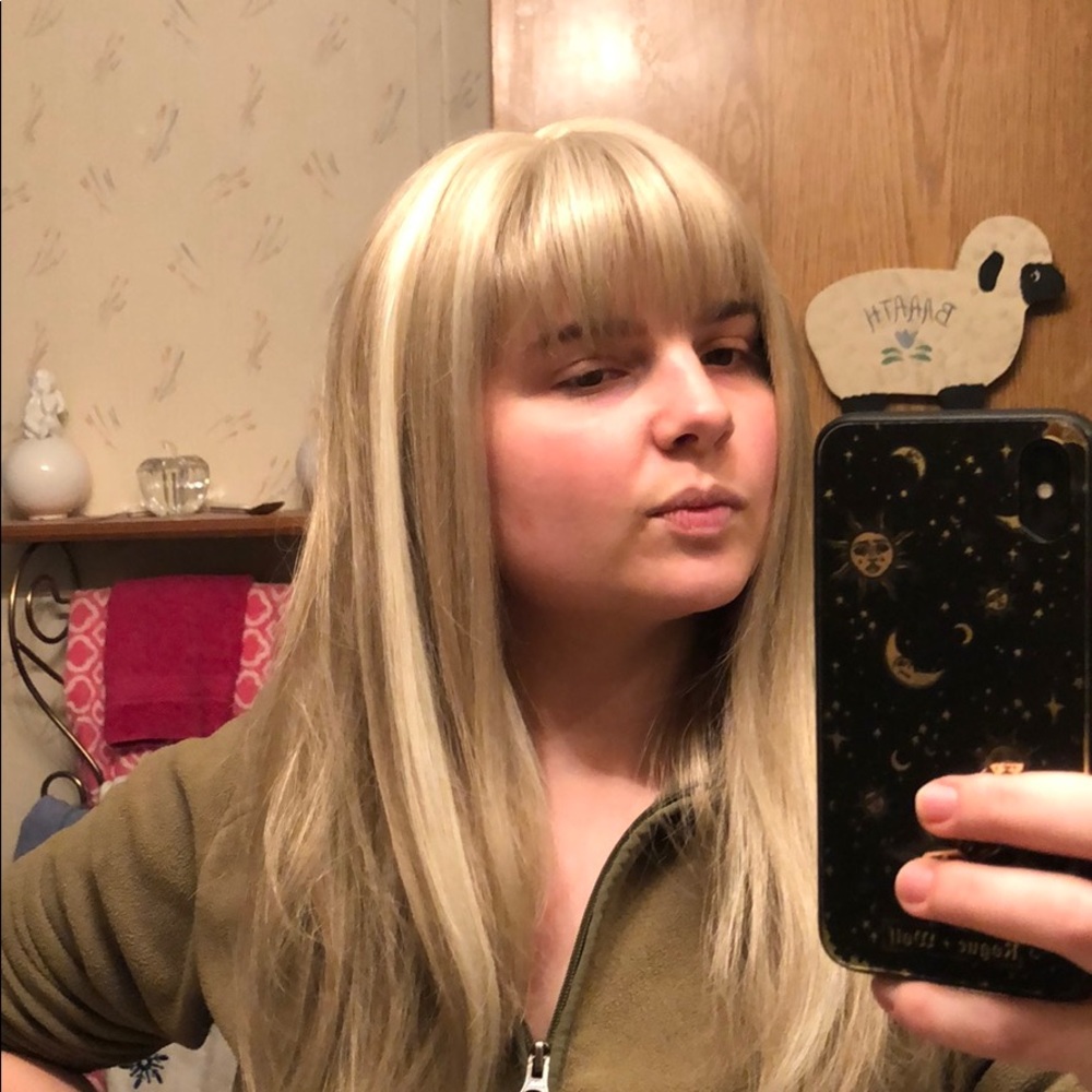 Blonde Wig with Bangs Real Hair